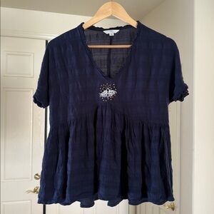 Navy Blue Women's Top hand embroidered